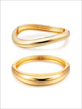 Gold Plated Cuff Bangle Bracelets for Women Set Open Wide Minimalist Jewelry